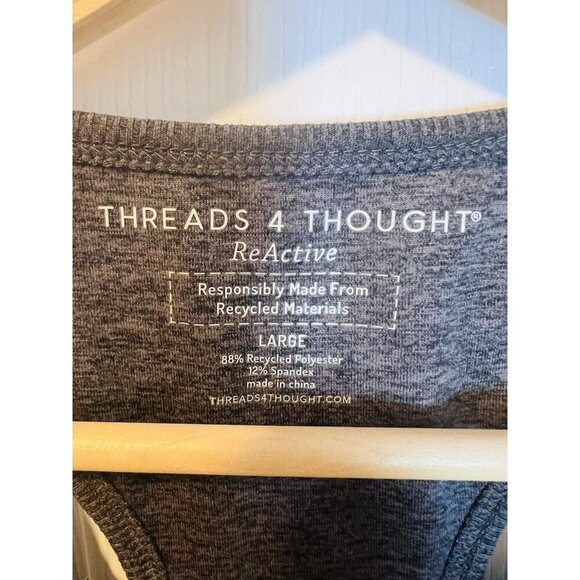 Threads 4 Thought Charcoal Gray Cropped Top Sz L Racerback Shelf Bra Ribbed Knit - Picture 3 of 5